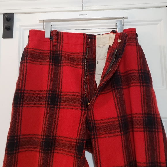 Vintage Wool Buffalo Plaid Hunting Pants Men 33x29 Red Lumberjack Outdoor Unisex - Picture 3 of 14